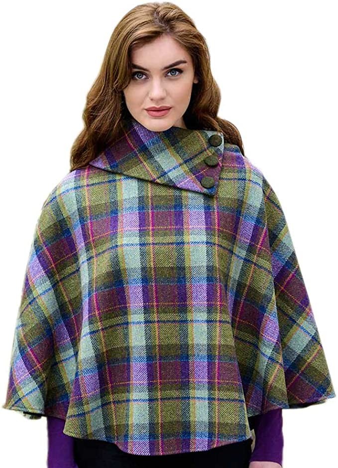 Mucros Weavers Ladies Check Cape, Made in Ireland, 100% Irish Wool, One Size