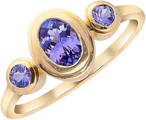YoTreasure 6.5x4.5 MM Tanzanite Ring in 14K Yellow Gold