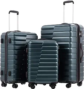 COOLIFE Expandable Suitcase PC ABS TSA Luggage 3 Piece Set Lock Spinner Carry on (Teal blue)